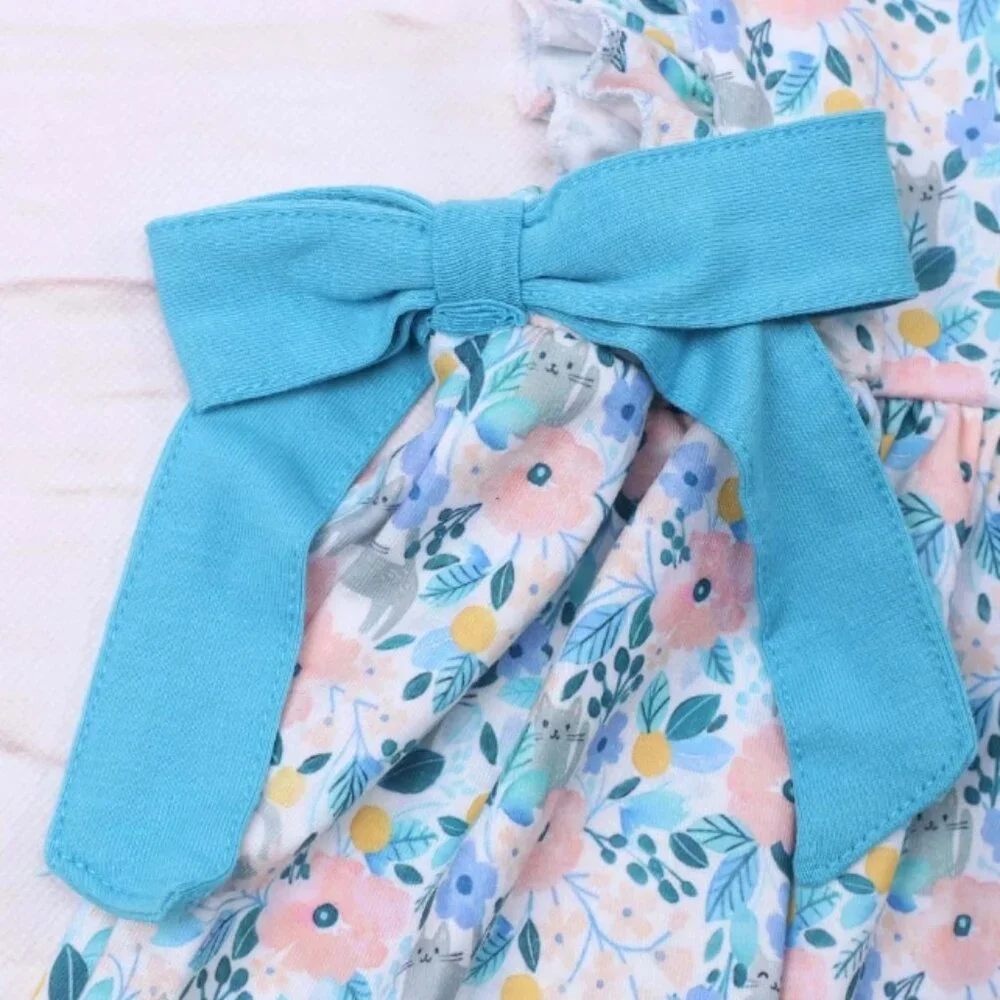 Boutique Floral Kitty Cat Tunic & Shorts Girls Outfit Set